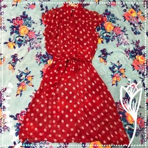 Vintage Polka Dot Sheer Dress w belt - size M